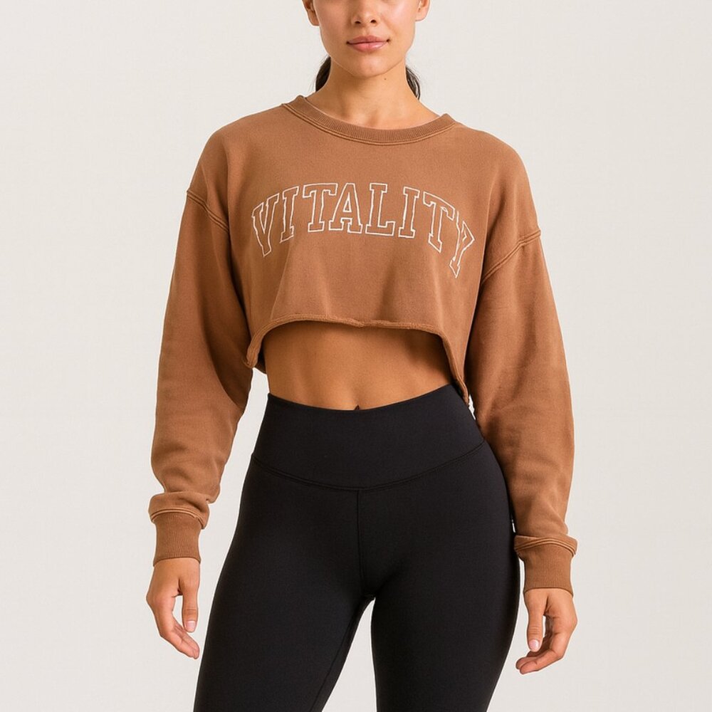Vitality Cropped Logo Pullover Sweater‎ Activewear Brown Size XS